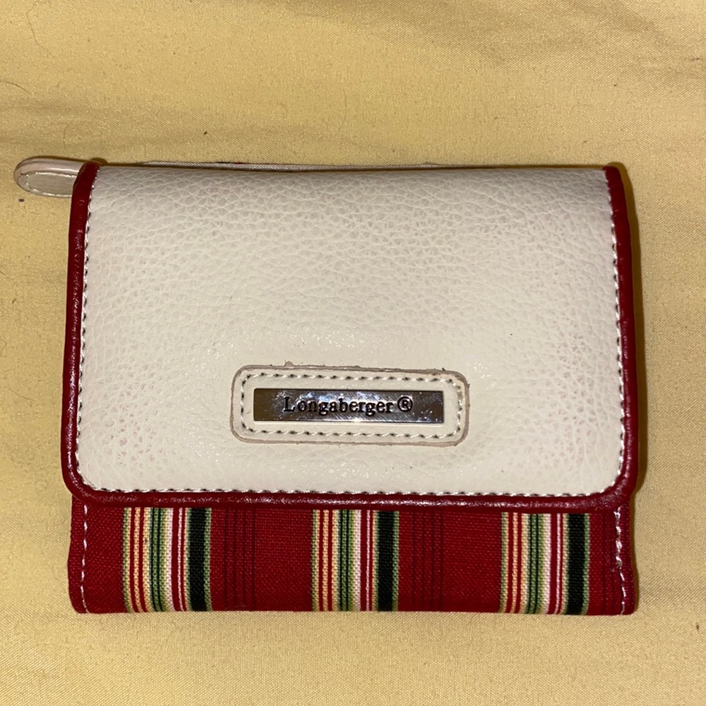 Longaberger Fabric and Faux Leather Tri-Fold Wallet with Zipper Change Section